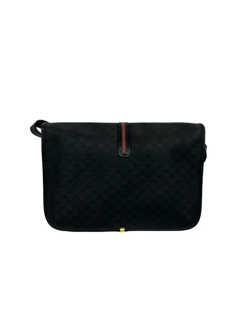 Gucci Vintage Sherry Line Micro GG Logo Leather Shoulder Bag Pochette Black